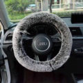 Winter Imitation Rex Rabbit Fur Car Steering Wheel Covers Soft Plush 15 inch 38CM - Black