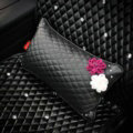 Women Flower Rhinestone Car Seat Waist Pillows PU Leather Lumbar Cushion 1pcs - Black
