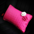 Women Flower Rhinestone Car Seat Waist Pillows PU Leather Lumbar Cushion 1pcs - Rose