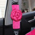 New 2pcs Camellia Car Safety Seat Belt Covers Plush Shoulder Pads Auto Interior - Rose