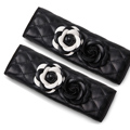 New 2pcs Camellia Flower Car Safety Seat Belt Covers Women Leather Shoulder Pads - Black