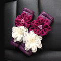 New 2pcs Flower Car Safety Seat Belt Covers Leather Shoulder Pads Auto Interior Accessories - Purple