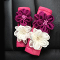New 2pcs Flower Car Safety Seat Belt Covers Leather Shoulder Pads Auto Interior Accessories - Rose