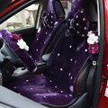 Top Crystals Plush Car Seat Cushion for Women Winter Universal Flower Covers 10pcs Sets - Purple