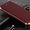 Classic Aluminum Bracket Holster Genuine Flip Leather Cases for iPhone 8 Plus - Claret