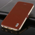 Classic Aluminum Bracket Holster Genuine Flip Leather Shell for iPhone 8 Plus - Brown
