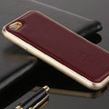 High Quality Aluminum Bumper Frame Covers Real Leather Back Cases for iPhone 8 Plus - Claret