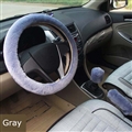 Classical 3pcs sets Winter Plush Fur Universal Car Steering Wheel Cover Handbrake Gear Knob Cover - Gray