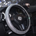 Luxury Full Diamod Rhinestone Leather Auto General Anti-slip Crystal Car Steering Wheel Cover Women - All Silver