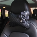 1PCS Plaid Bling Leather Car Neck Pillow Camellia Universal Auto Headrest for Female- Black