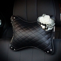 1PCS Plaid Bling Leather Car Neck Pillow Flower Universal Auto Headrest for Female- Black
