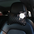 1PCS Plaid Crystal Leather Car Neck Pillow Camellia General Auto Headrest for Women - Black