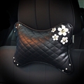 1PCS Plaid Crystal Leather Car Neck Pillow Daisy General Auto Headrest for Women - Black