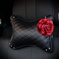 1PCS Plaid Crystal Leather Car Neck Pillow Flower General Auto Headrest for Women - Black