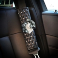 1pcs Auto Safety Seat Belt Covers Female Creative Diamond Flower Leather Shoulder Pads - Black