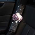1pcs Car Safety Seat Belt Covers Female Creative Diamond Flower Leather Shoulder Pads - Black