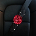 1pcs Car Safety Seat Belt Covers Women Creative Diamond Flower Leather Shoulder Pads - Black