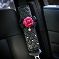 2pcs Car Safety Seat Belt Covers Women Creative Diamond Camellia Leather Shoulder Pads - Black
