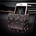 Beautiful 1pcs Crystal Car Storage Bucket Leather Storage Box Diamond Auto Storage Bag - Black