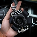 Beautiful Cute Camellia Universal Bling Leather Auto Key Bags Key Chain - Black