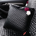 Beautiful Floral Women Rhinestone Car Seat Lumbar Pillows PU Leather Square Cushions 1pcs - Black