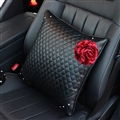 Beautiful Flower Women Rhinestone Car Seat Lumbar Pillows PU Leather Square Cushions 1pcs - Black