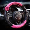 Bling Pretty Camellia PU Leather Vehicle Steering Wheel Covers 15 inch 38CM - Black Rose