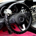 Bling Pretty Flower PU Leather Car Steering Wheel Covers 15 inch 38CM - Black