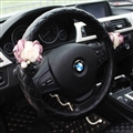 Bling Pretty Flower PU Leather Vehicle Steering Wheel Covers 15 inch 38CM - Black