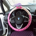 Car Interior Cute Bow Polka Dot Auto Steering Wheel Wrap Cover Velvet 15 Inch 38CM - Pink Beige
