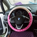 Car Interior Cute Case Polka Dot Auto Steering Wheel Wrap Cover Velvet 15 Inch 38CM - Pink Beige