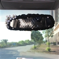 Daisy Bling Women Leather Car Rearview Mirror Elastic Covers Motorcar Interior Decorate - Black