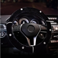 Diamond Genuine Wool With Rabbit Fur Auto Steering Wheel Covers 15 inch 38CM - Black