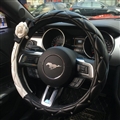 Diamond Pretty Camellia PU Leather Vehicle Steering Wheel Covers 15 inch 38CM - Black White
