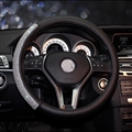 Elegant Full Diamod Rhinestone Leather Auto General Anti-slip Crystal Car Steering Wheel Cover Women - Black Silver