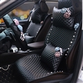 Flower Leather Car Seat Covers Punk Pearl Universal Auto Cushion 5 Seat 10pcs Sets - Black