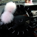 Genuine Wool White Rabbit Ball Fur Pearls Auto Steering Wheel Covers 15 inch 38CM - Black Pink