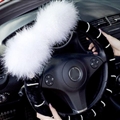 Genuine Wool White Rabbit Ball Fur Pearls Auto Steering Wheel Covers 15 inch 38CM - Black White