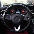 Hot Sales Crystals Genuine Leather Grip Car Steering Wheel Covers 15 inch 38CM - Black