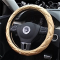 Hot Sales Diamond Genuine Leather Grip Auto Steering Wheel Covers 15 Inch 38CM - Gold
