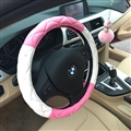 Hot Sales Diamond Genuine Leather Grip Auto Steering Wheel Covers 15 Inch 38CM - Pink White