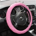 Hot Sales Diamond Genuine Leather Grip Auto Steering Wheel Covers 15 Inch 38CM - Pink
