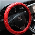 Hot Sales Diamond Genuine Leather Grip Auto Steering Wheel Covers 15 Inch 38CM - Red