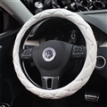 Hot Sales Diamond Genuine Leather Grip Car Steering Wheel Covers 15 Inch 38CM - White