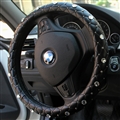 Hot Sales Diamond Genuine Leather Grip Car Steering Wheel Covers 15 inch 38CM - Black