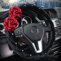 Hot sales Winter Diamond Velvet Flower Car Steering Wheel Covers 15 inch 38CM - Black