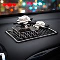 Luxury Crystal Camellia Car Anti Slip Mat Non-slip Sticky Silica Gel Pad Car Perfume Block Styling - Black White
