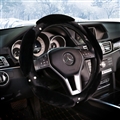 Nice Luxury Diamond Genuine Wool With Rabbit Fur Auto Steering Wheel Covers 15 inch 38CM - Black