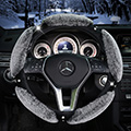 Nice Luxury Diamond Genuine Wool With Rabbit Fur Auto Steering Wheel Covers 15 inch 38CM - Grey