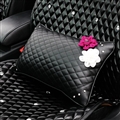 Pretty Flower Women Rhinestone Car Seat Waist Pillows PU Leather Rectangle Cushions 1pcs - Black